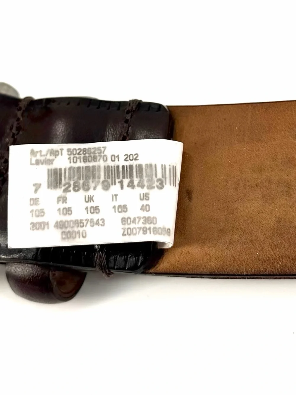 Hugo Boss LAVIOR Dark Brown Italian Leather Belt 105/40 Dark Brown Silver Buckle